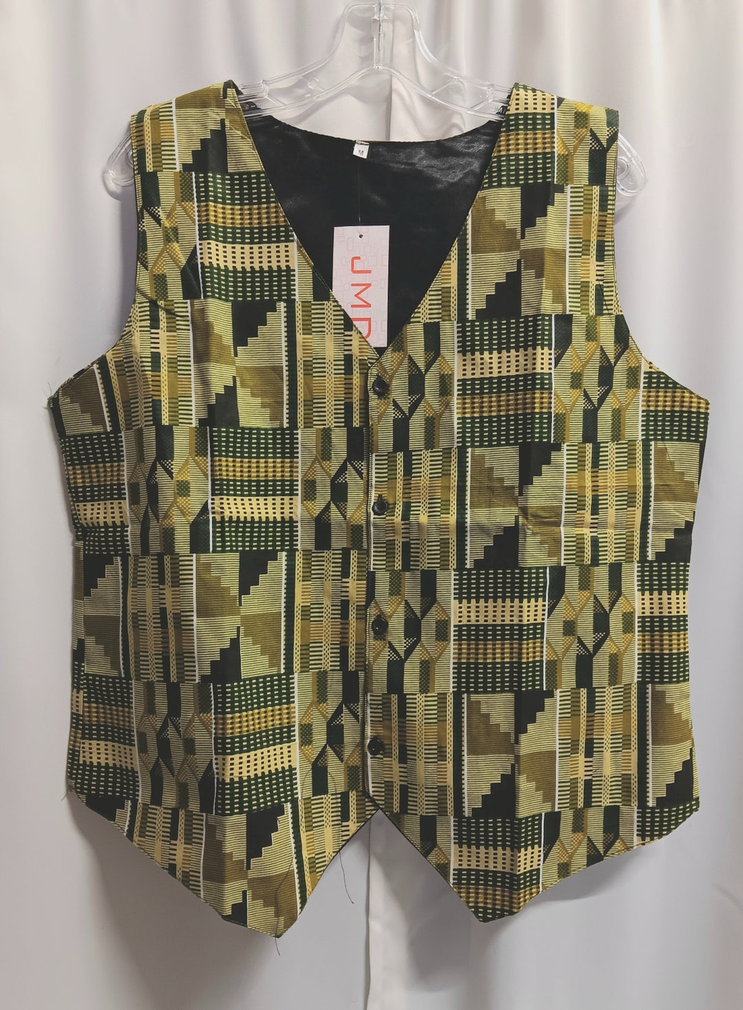African Print Vest and Tie Set 4 Pcs. Green Kente Beautiful Addition ...