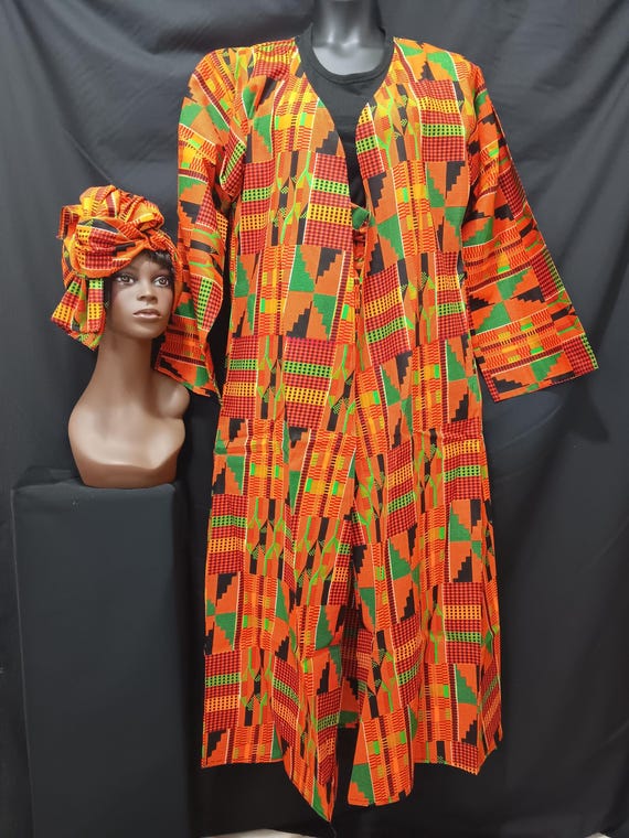 3PC Duster pants set, Lovely long kimono top, elastic waist pants tie belt, pockets and matching headwrap. One Size. 20% off, Free Shipping