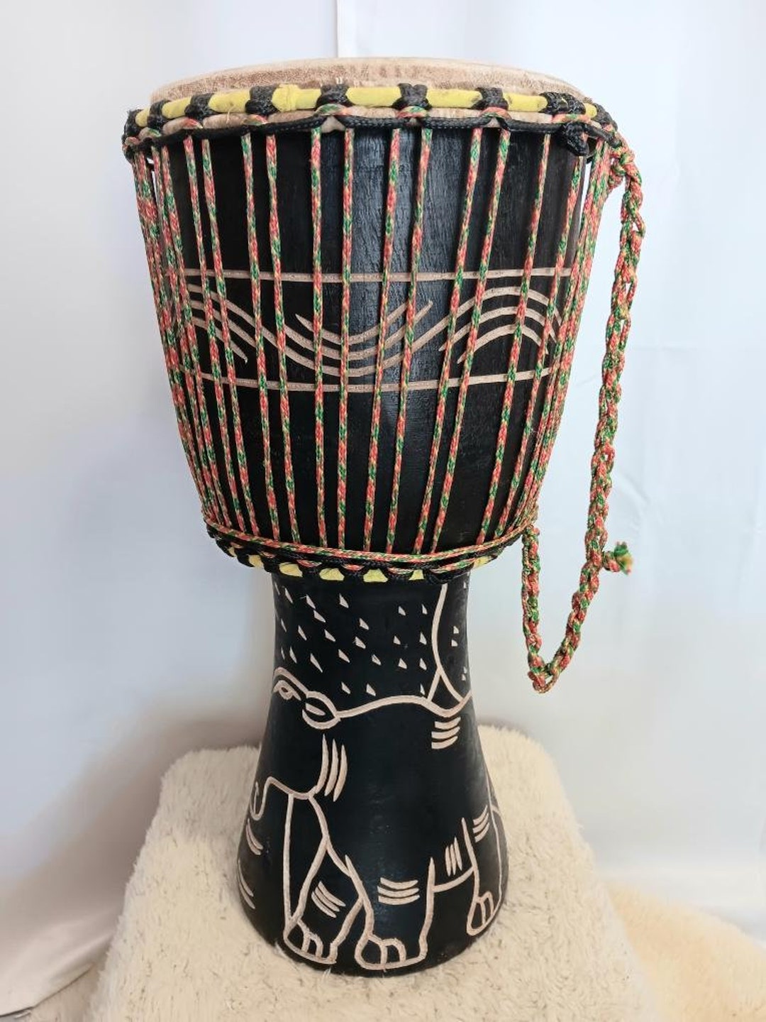 West African Djembe Drum. Lovely Instrument Beautifully Carved. Price
