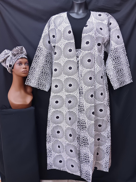 3PC Duster pants set, Lovely long kimono top, elastic waist pants, tie belt, pockets and matching headwrap. One Size. 20% off, Free Shipping