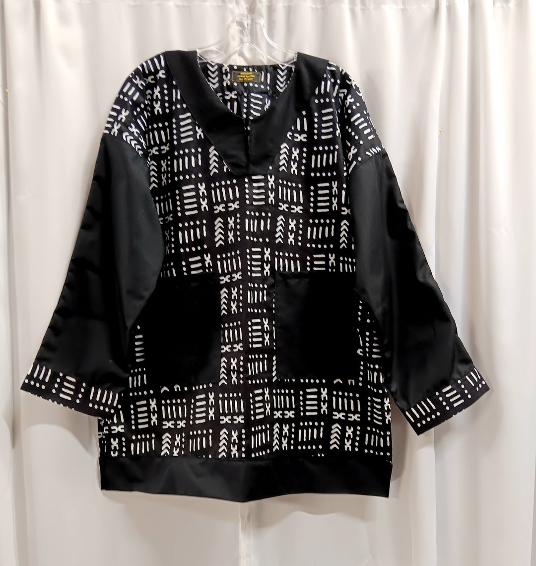 Plus Women's Traditional Hand Block Print African Dashiki mud cloth Cotton Top Pants Set main image 1