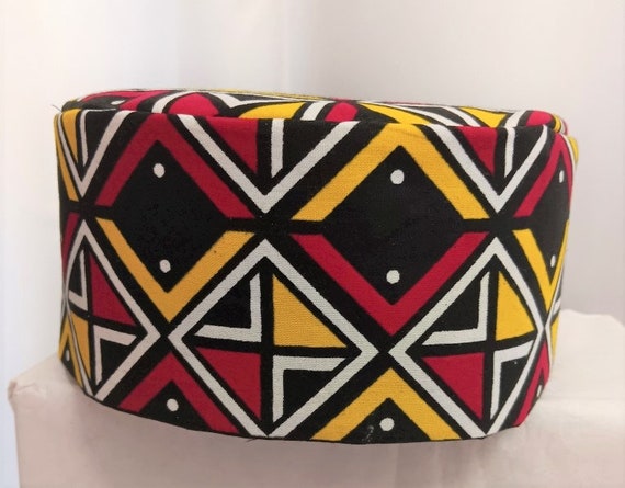 African kufi hat.  Multi color Crown African print Fabric.