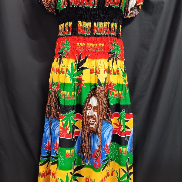 Rasta Bob Marley dress. Colorful fun dress ankle, Elastic waist length.  One size fits most 100% Rayon,