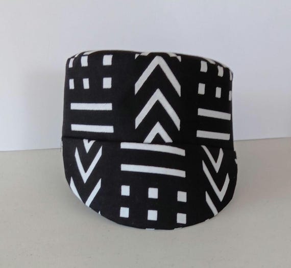 Africa inspired kufi hat with Brims. African fabric. Beautifully made. 20% off. Free  Shipping.