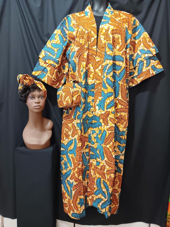 Africa print Women's 4-piece Kimono set (kimono, belt, headwrap and purse. 20% OFF and Free Shipping.