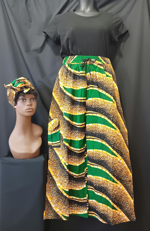 Africa 2pc Cargo pants set with matching headwrap. Elastic waist with drawstring, side and cargo pockets, wide legs. 20% off, FREE SHIPPING.