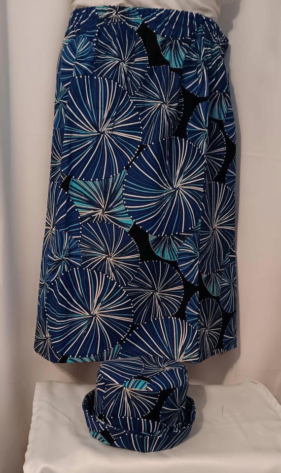 2pc Africa Print Skirt and matching bucket hat. Straight ankle length, elastic waist skirt with pockets. Free Shipping, 20 % OFF.