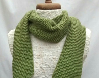 Women's Green Scarf, Long, Hand Knitted, Wool Blend Scarf, Kath Heywood Designs, UK