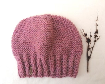 Hand Knit Beanie Hat, Rose Pink, Kath Heywood Designs, UK