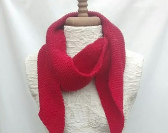 Women's Cherry Red Scarf, Long, Hand Knitted, Wool Blend Scarf, Kath Heywood Designs, UK