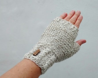 Fingerless Gloves, Ladies Cream Mittens, Hand Knitted Wool Blend, Kath Heywood Designs, UK