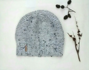 Knitted Hat, Women's Beanie Hat, Oatmeal Tweed Aran Hat, Wool Hat, Kath Heywood Designs, UK Seller