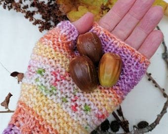 Hand Knitted Fingerless Gloves, Fair Isle Effect, Multicoloured Women's Gloves, Kath Heywood Designs, UK