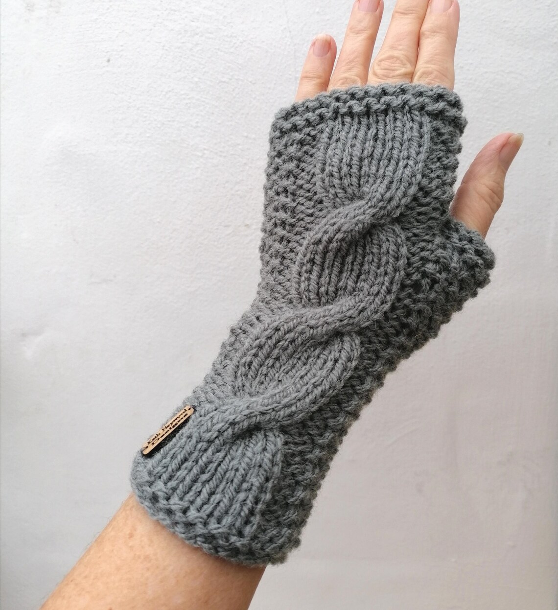 Grey Wrist Warmers Women's Gloves Aran Knitted Gloves Etsy