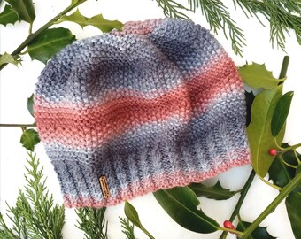 Beanie, Hand Knit Striped Colourful Hat, Kath Heywood Designs, UK