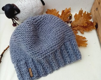 Hand Knit Hat, Women's Grey Beanie, Kath Heywood Designs, UK