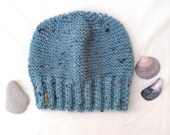Blue Fleck Beanie, Ladies Knitted Hat, Kath Heywood Designs, UK