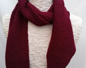 Women's Burgundy Scarf, Long, Hand Knit, Kath Heywood Designs, UK