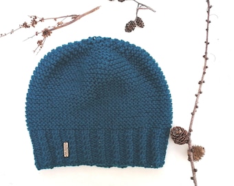 Teal Beanie, Knitted Hat, Kath Heywood Designs, UK