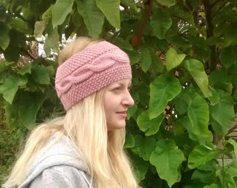 Hand Knit Pink Aran Cable Headband, Kath Heywood Designs, UK