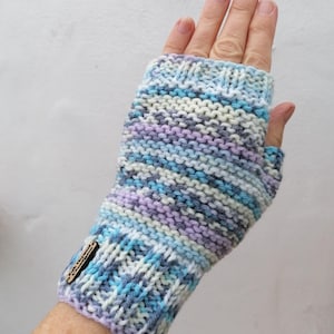 Fingerless Gloves, Blue Women&#39;s Mittens, Fair Isle Effect, Kath Heywood Designs, UK Seller