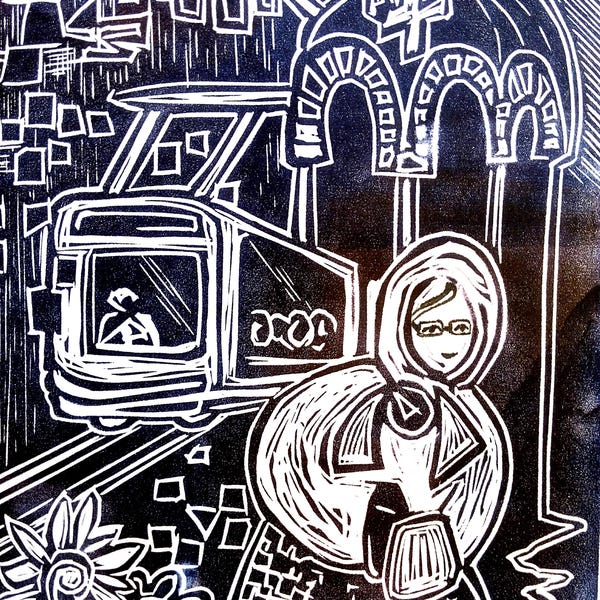 Parque Tasmajdan, Belgrado, Linocut, #1