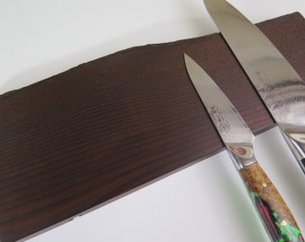 Magnetic knife holder, Natural Edge Roasted Ash with bark, magnetic knife rack, 10-24" solid wood inc mounting hardware handmade