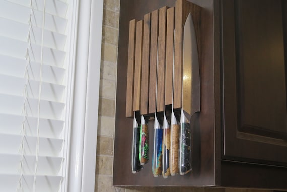 Large magnetic walnut design knife block