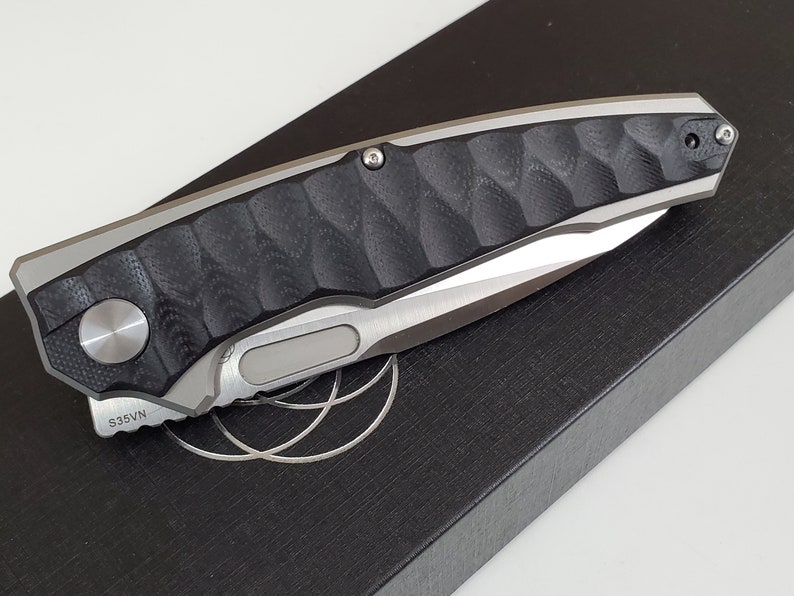 Custom Titanium S35vn high end pocket knife, frame lock folding knife front flipper EDC gear Husbands gift, groomsman tactical hunting image 1
