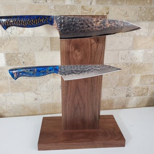 Horizontal Magnetic knife block American Walnut rack, counter knife holder hold knives safe and easy made in Canada