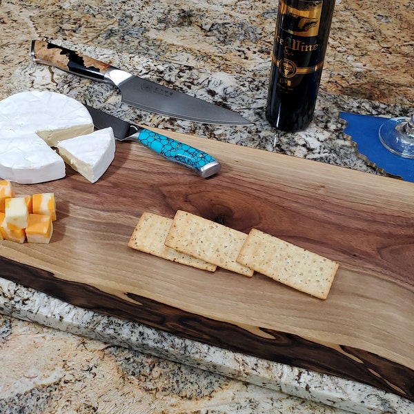 Natural edge Walnut Charcuterie board, cheese board, serving tray cutting board 10x20 custom sizes, modern live edge display board