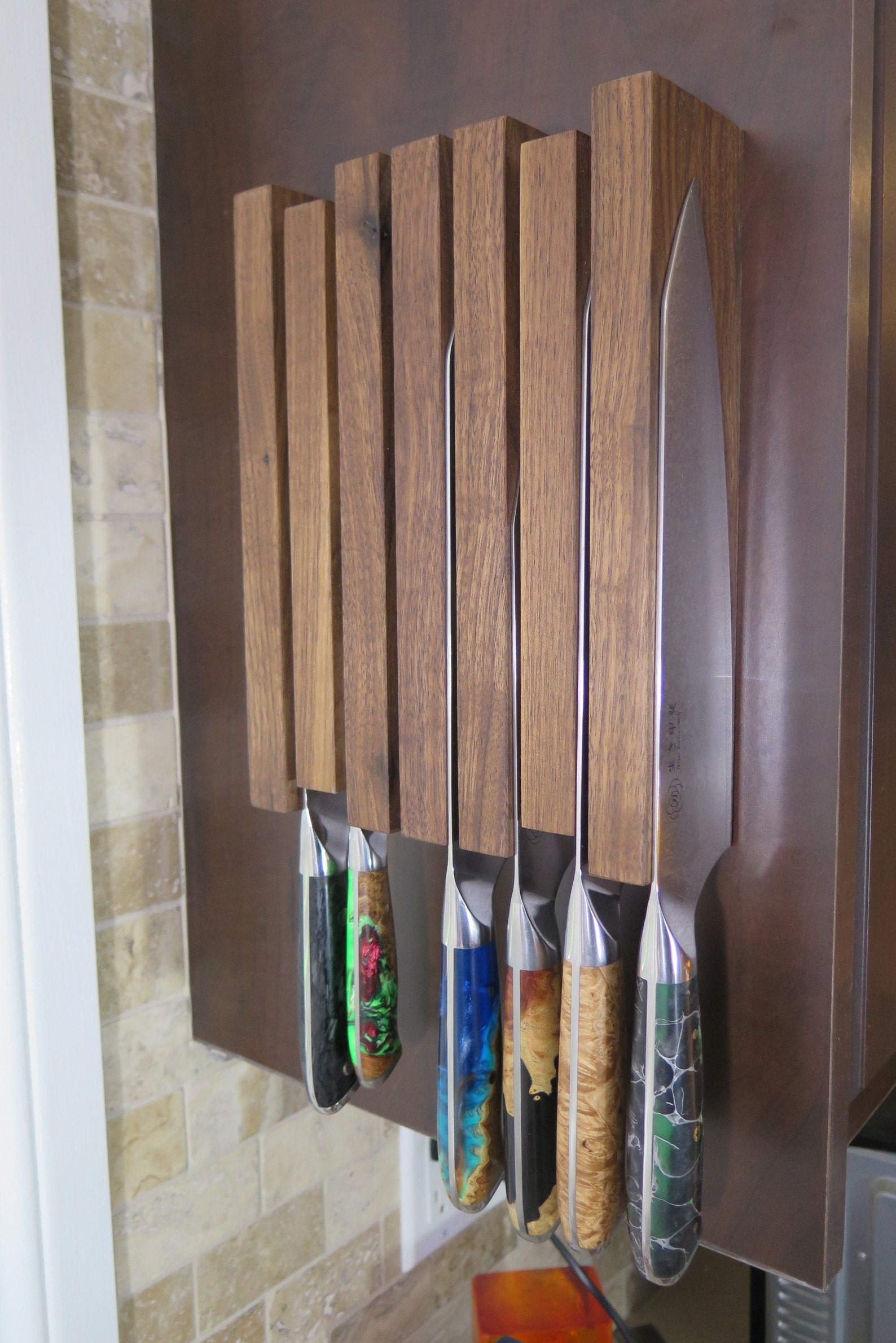 Magnetic knife block American Walnut rack cabinet knife | Etsy