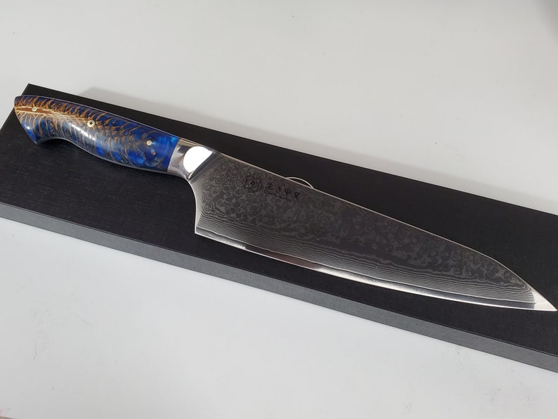 Custom VG10 Damascus Chef Knife Hybrid Santoku 9 Etsy