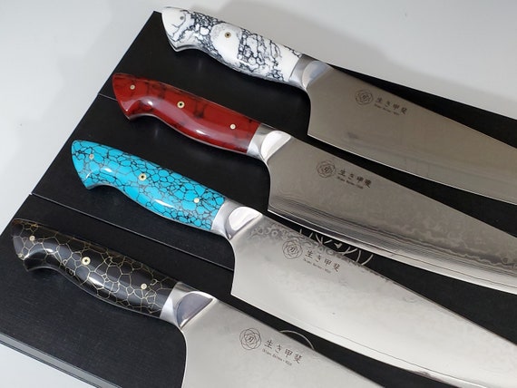  Large chef knife VG10 damascus chef knives turquoise knife  gemstone composite handles, kitchen knives : Handmade Products