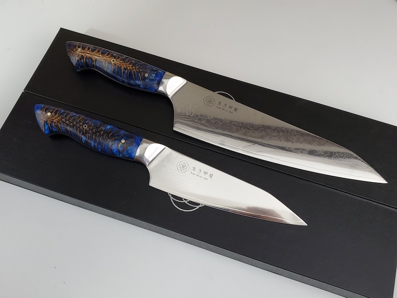Custom VG10 Damascus Chef Knife Hybrid Santoku 9 Etsy