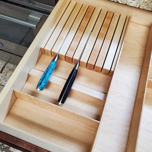 Large knife drawer organizer insert cut to size premium walnut or Maple modular system with knife block, spice tray, container option