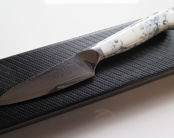 Custom Hybrid Santoku Paring knife VG10 3.25" Turquoise Gemstone composite handle, kitchen knife w/ 67 layer SS Damascus