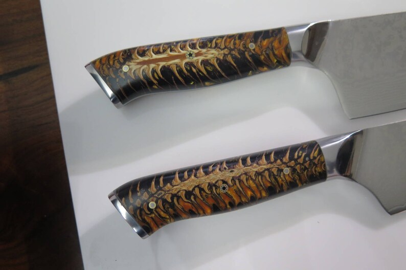 Damascus chef knife VG10 Japanese Hybrid Santoku Chef knife Etsy