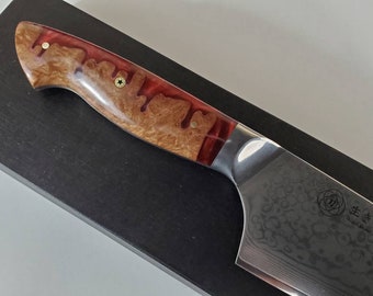 Custom Chef Knife VG10 Damascus kitchen knives 9&quot; Blood Drip wood and resin handle mens gift, kitchen knife w/ 67 layer SS Damascus Canada