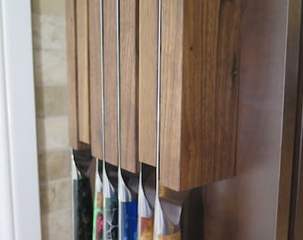 Cabinet mounted magnetic knife block American Walnut rack, cabinet knife holder solid wood kitchen decore inc mounting hardware handmade