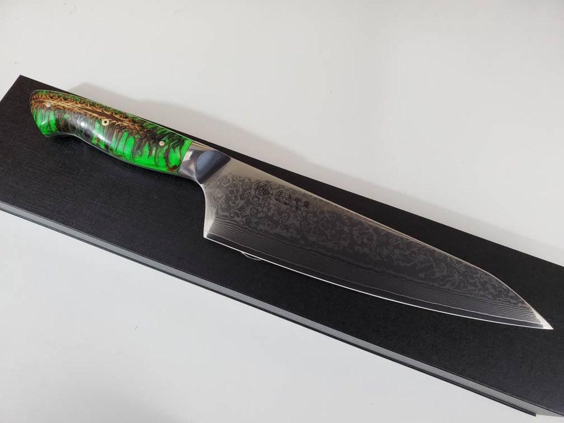 VG10 San Mai Damascus Chef Knife Hybrid Santoku Chef Knife Etsy