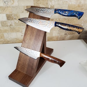 Horizontal Tapered Magnetic knife block American Walnut rack, kitchen counter knife holder hold knives safe and easy made in Canada