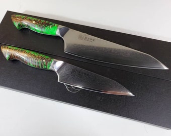 Custom Damascus Chef Knife Set Resin Mango de cono de pino VG10, cuchillo de chef único cuchillo de cocina de piña, mejor regalo de chef, regalo gastronómico Canadá