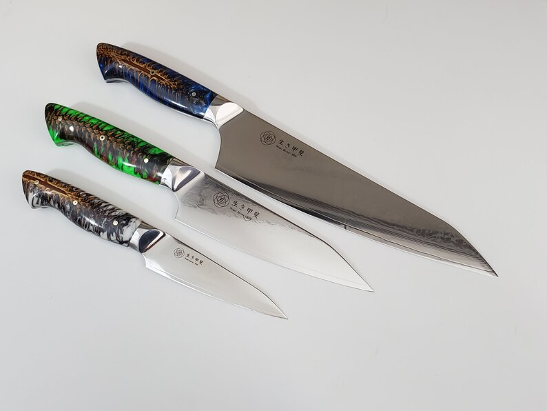 Custom VG10 Damascus Chef Knife Hybrid Santoku 9 Etsy