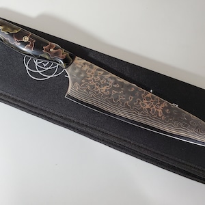 Cu Mai Damascus VG10 Chef knife 8&quot;  Copper and Brass core handle, kitchen knife 28 layer Brass copper Damascus Made in Canada