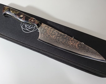 Cu Mai Damascus VG10 Chef knife 8"  Copper and Brass core handle, kitchen knife 28 layer Brass copper Damascus Made in Canada