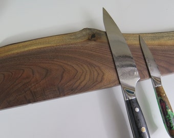 Magnetyczny uchwyt na noże Natural Edge American Walnut Wyprodukowano w Kanadzie Magnetyczny uchwyt na paski, 10-24&quot; lite drewno, w tym elementy montażowe, ręcznie robiony