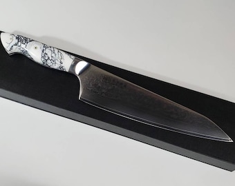 White Turquoise Custom Damascus VG10 Chef knife 9" White Turquoise Gemstone composite handle, kitchen knife w/ 67 layer SS Damascus