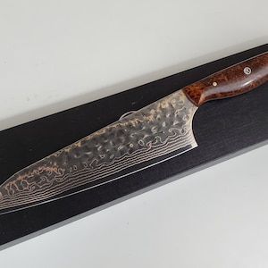 Br Cu Mai Rainbow Damascus VG10 Chef knife 8&quot;  Stabilized Amboyna Burl handle, kitchen knife 28 layer Brass copper Damascus Made in Canada