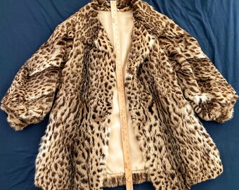 Vintage Cheetah Swing Jacket.  Real fur-- rabbit printed as cheetah. German 1960s